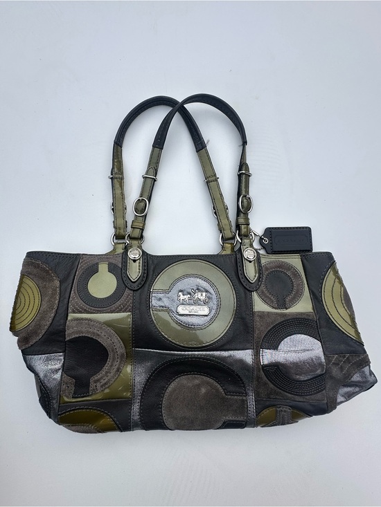 Coach Handbags - Coach Olive and Dark Brown Patchwork Circle Shoulder Bag